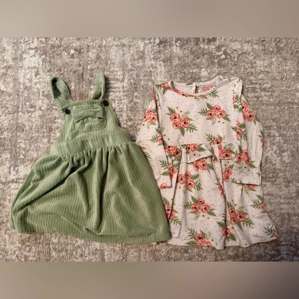 Just Lizzy Kids Floral Dress and Green Pinafore Set size 24M